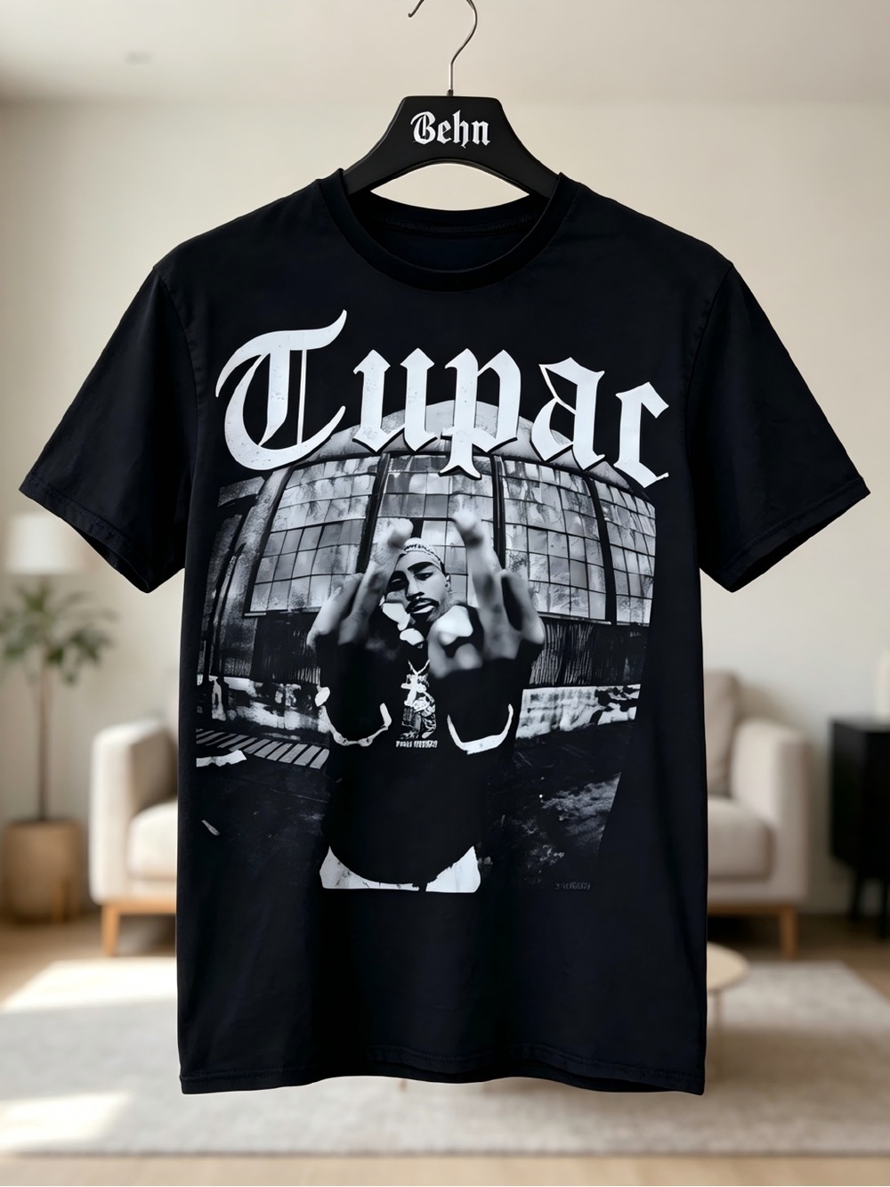 Tupac Shakur Middle Finger Black and White Hip-Hop Womens Mens T-shirt Unisex